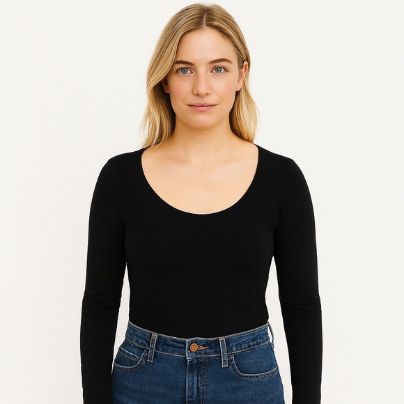 Tresics Tops - Tresics Black Scoop Neck Cotton Stretch Spandex Fitted Long Sleeve Tee Shirt M